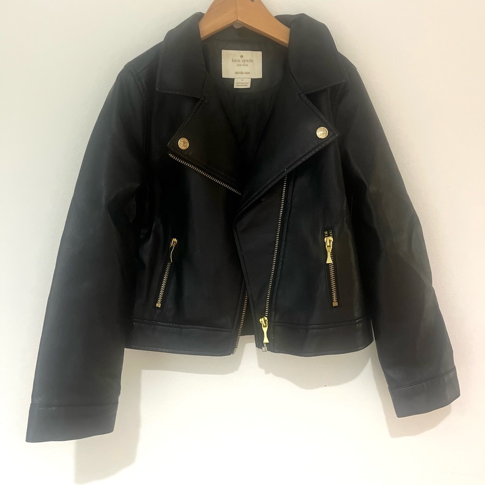 Kate Spade Black Leather Jacket with Gold Details